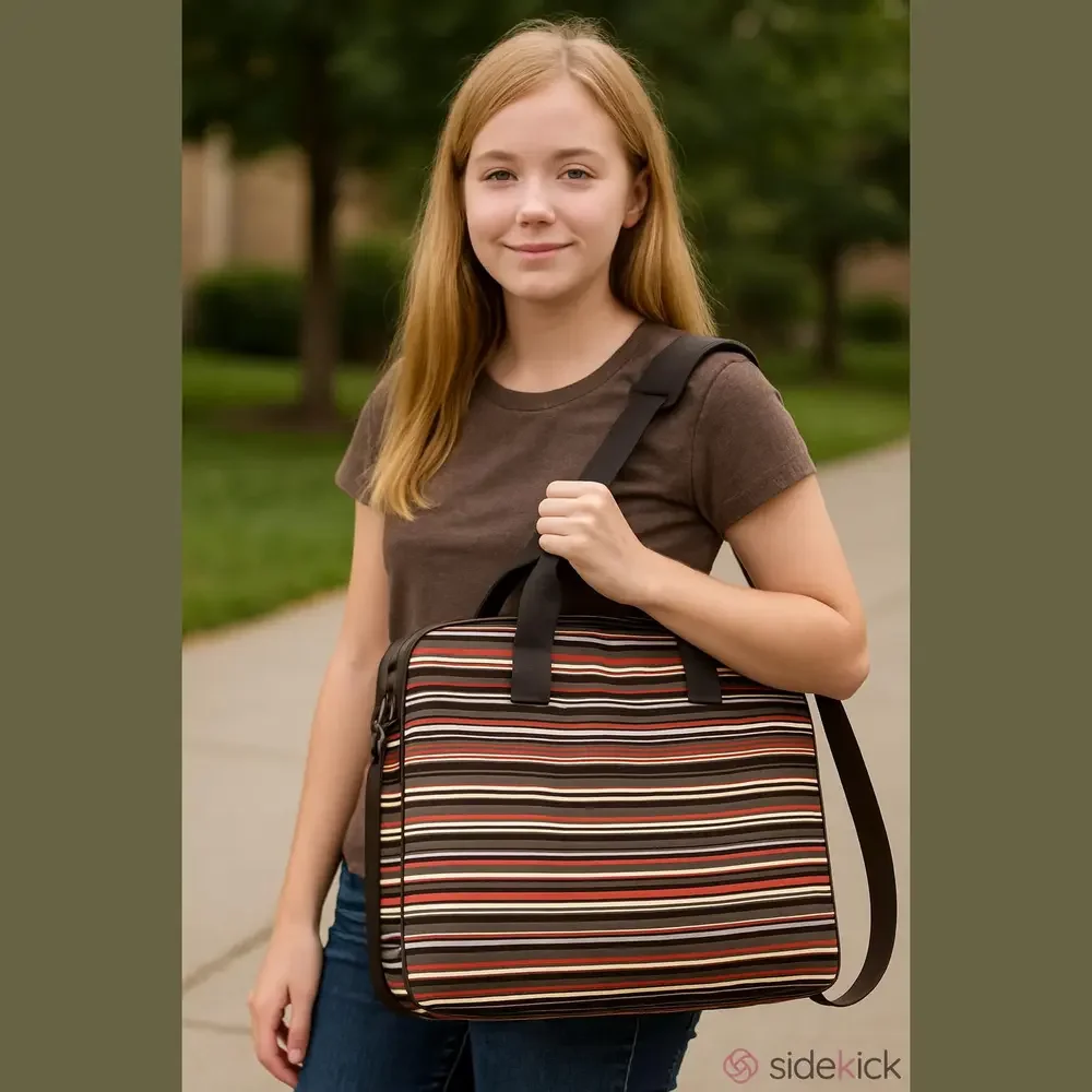 Laptop Bag Red and Black Striped Adjustable Strap